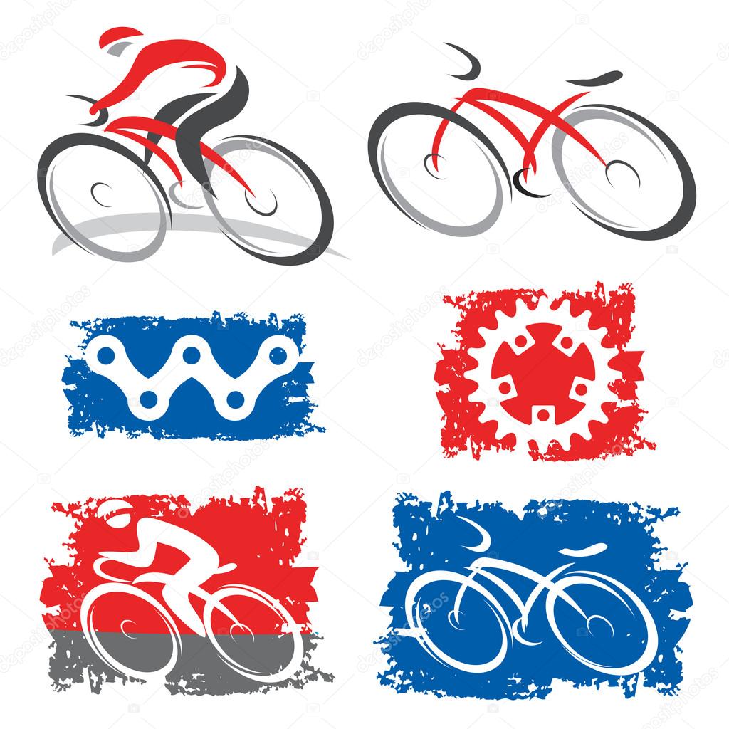 Cyclists and cycling elements icons