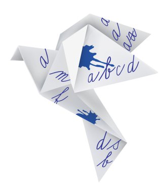 Origami pigeon with school alphabet clipart