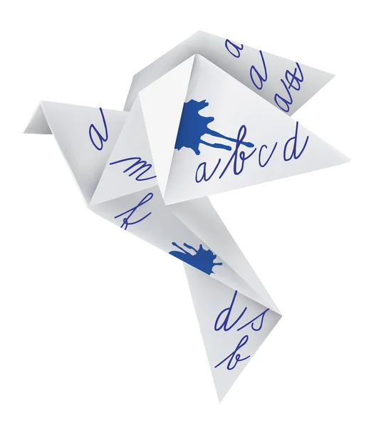 Pombo de Origami com alfabeto escolar —  Vetores de Stock