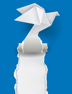 yırtılma mavi kağıt origami güvercin