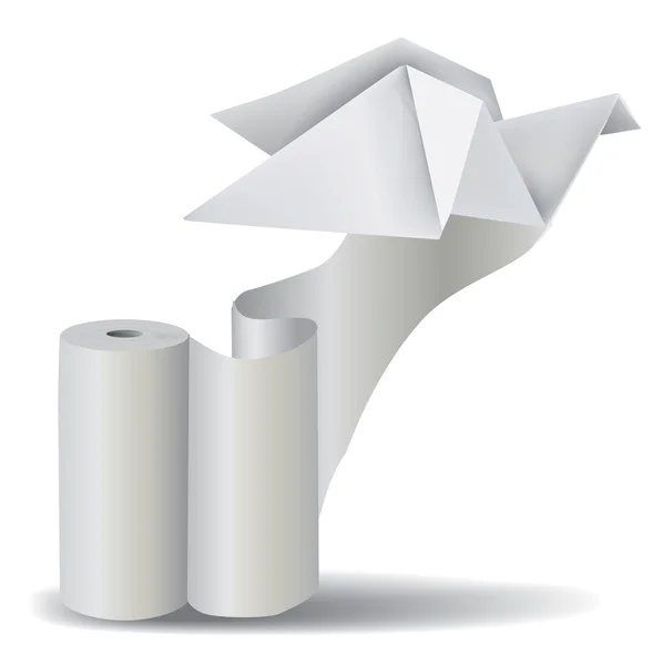 Roll of white paper with Origami Pigeon. — Stock Vector