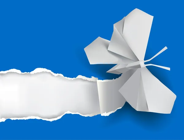 Origami mariposa rasgando papel blanco — Archivo Imágenes Vectoriales