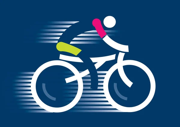 Cyclist Icon Full Speed Abstract Stylized Cyclist Stripes Blue Background — Stock Vector