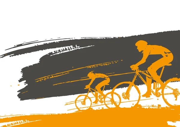 Mountainbike Fietsers Expressieve Banner Achtergrond Kleurrijke Achtergrond Met Twee Fietsers — Stockvector