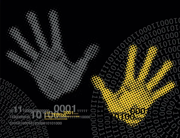 Hands Spiral Binary Code Background Illustration Handprints Binary Codes Black — Stock Vector