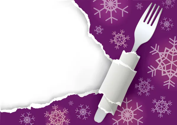 圣诞节纸背 用叉子和雪花描画紫色撕破的纸 放置你的文字或图像 向量可用 — 图库矢量图片