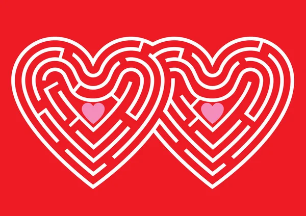 Dos Corazones Laberinto Búsqueda Del Amor Laberinto Forma Dos Corazones — Vector de stock