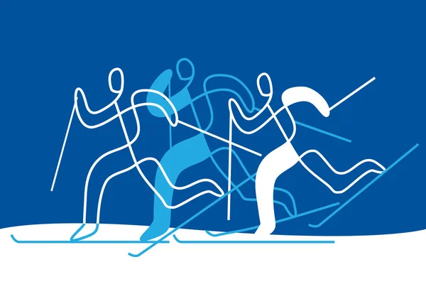 Cross Country Skiing Llustration Nordic Skiing Competitorson Blue Background Continuous — Wektor stockowy