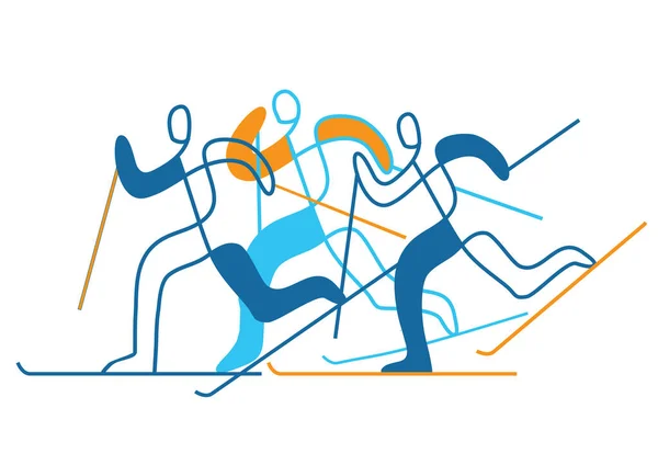 Cross Country Skiing Competition Llustration Nordic Skiing Competitors White Background — Stock vektor