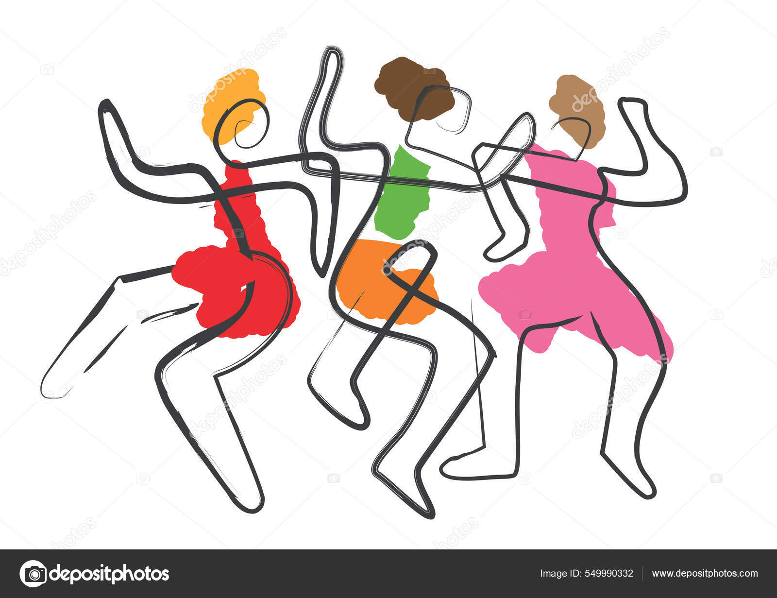 Три Танцовщицы Танцевальная Вечеринка Линия Абстрактная.