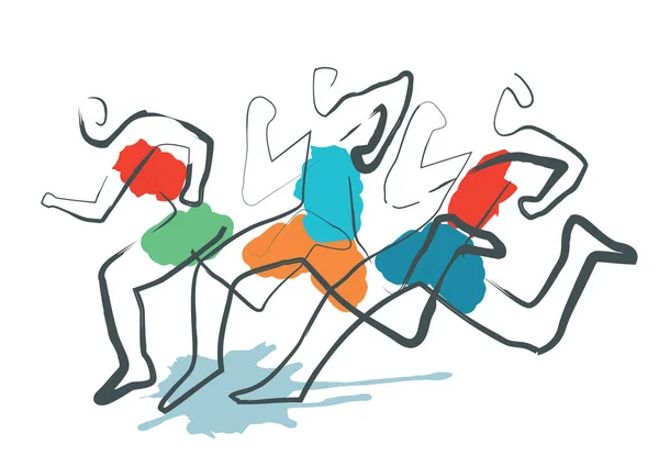 Course Pied Jogging Expresive Illustratiob Stylisé Trois Coureurs Imitation Dessin — Image vectorielle