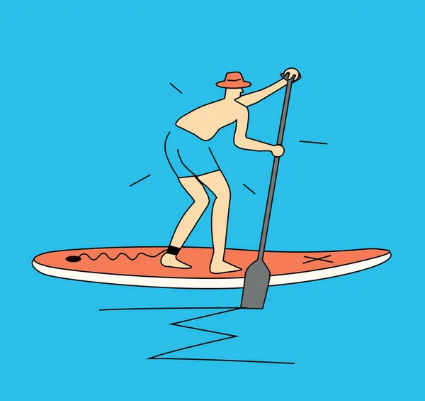 Man Paddle Board Cartoon Stylized Ilustração Simples Homem Assustado Engraçado —  Vetores de Stock