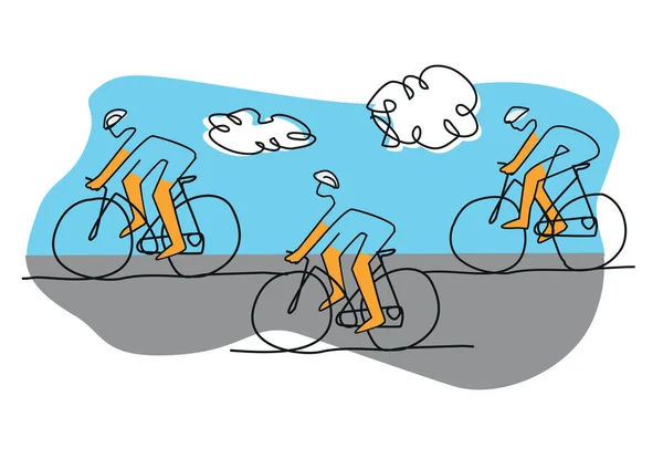 Radrennen Zeilenkunst Stilisierte Karikatur Illustration Einer Gruppe Von Radfahrern Auf — Stockvektor