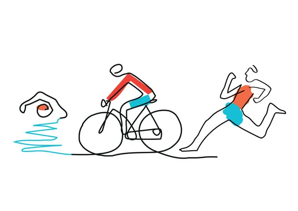 トライアスロンサイクリング水泳 ラインアート トライアスロン選手のイラスト 連続線画 ベクトル利用可能 — ストックベクタ