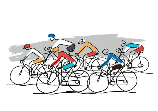 Cycling Race Line Art Stylized Cartoon Illustration Group Cyclists Road — Vector de stock