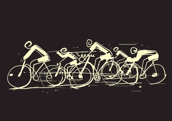 Radrennen Line Art Stilisierte Karikatur Illustration Einer Radfahrergruppe Auf Einer — Stockvektor