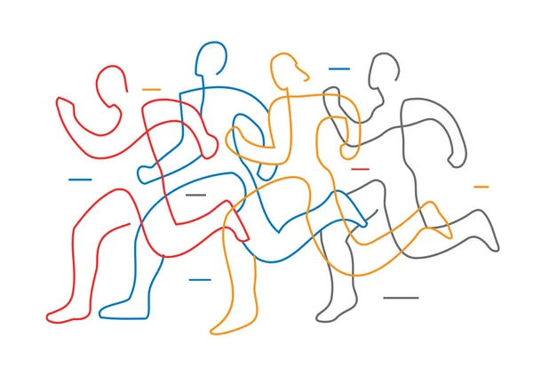 Běh Závod Line Art Stylized Illustration Skupiny Běžců Návrh Kresby — Stockový vektor