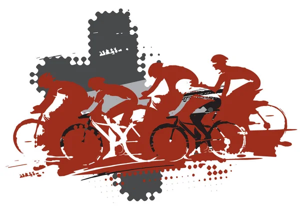 Course Cycliste Vtt Cycliste Dessin Stylisé Expressif Groupe Cyclistes Pleine — Image vectorielle