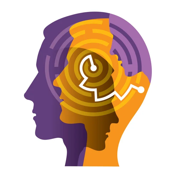Mental Health Solutions Psychology Psychiatry Labyrinth Concept Illustration Stylized Male — Stok Vektör