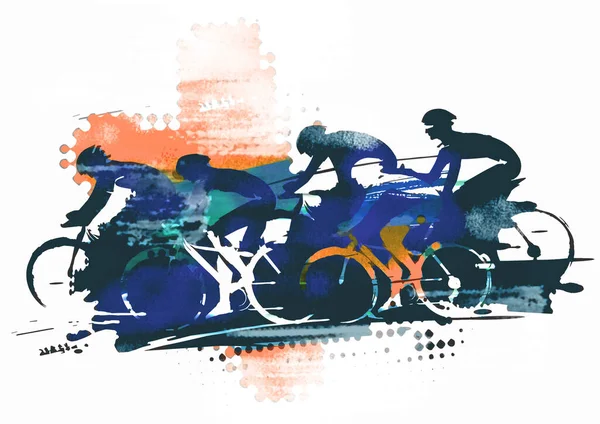 Cycling Race Mtb Cycling Expressive Stylized Blurred Drawing Group Cyclists — Stockfoto