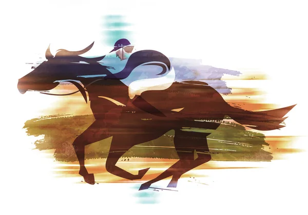 Race Horse Τζόκεϊ Τρέχει Δράση Εκφραστική Απεικόνιση Του Jockey Στο — Φωτογραφία Αρχείου