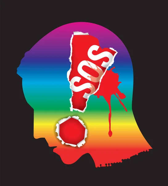 Young Man Homosexual Victim Violence Rainbow Colored Stylized Male Silhouette — Vetor de Stock