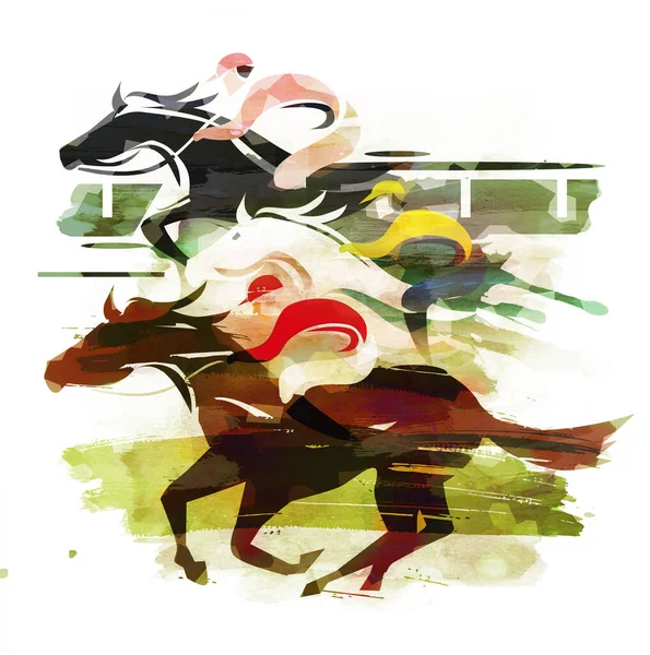 Αγώνας Άλογα Αναβάτες Τρέχει Δράση Epressive Εικονογράφηση Τριών Jockey Στο — Φωτογραφία Αρχείου