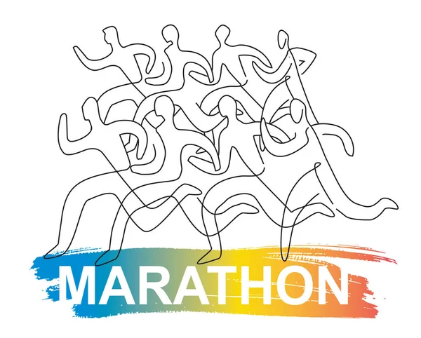 Running Race Marathon Line Art Stylized Stylized Illustration Running Racers — Stok Vektör