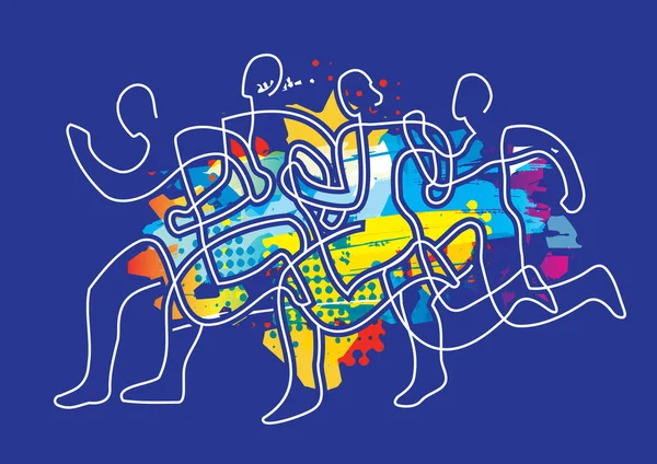 Running Race Marathon Jogging Line Art Stylized Blue Background Stylized —  Vetores de Stock
