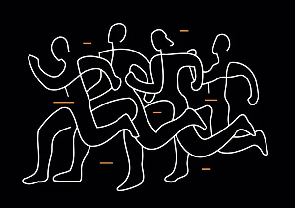 线条艺术风格化 一组跑步运动员的说明 连续画线的设计 隔离在黑色背景上 病媒可用 Web — 图库矢量图片