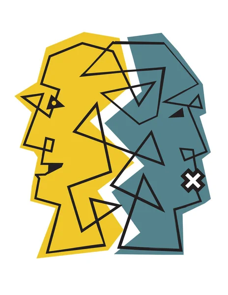Şizofreni Depresyon Bipolar Bozukluk Erkek Kafaları Çizgi Bağlı Erkek Kafalarının — Stok Vektör