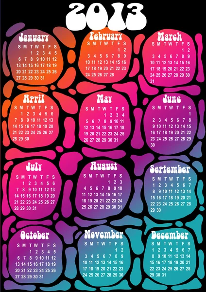 2013 calendario - estilo psicodélico — Archivo Imágenes Vectoriales