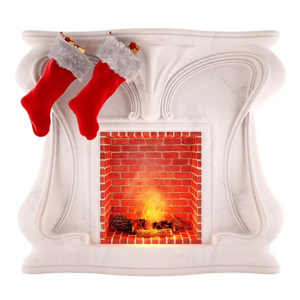 Christmas fireplace decoration isolated on white background — Stock Photo, Image