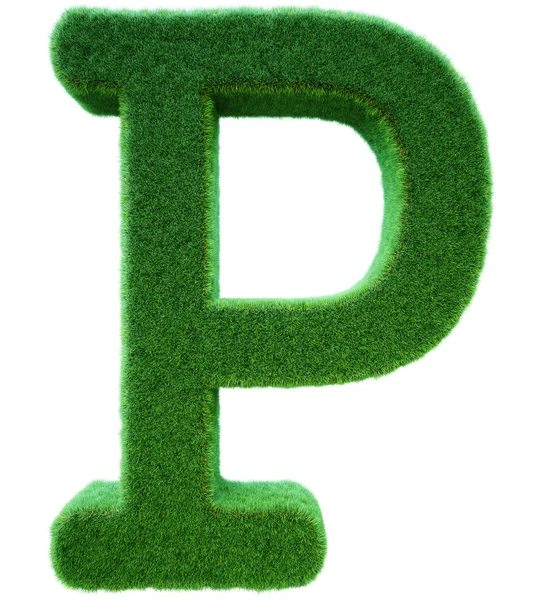 Letter of P from a green grass. Alphabet from a grass. Isolated — Stock Photo, Image
