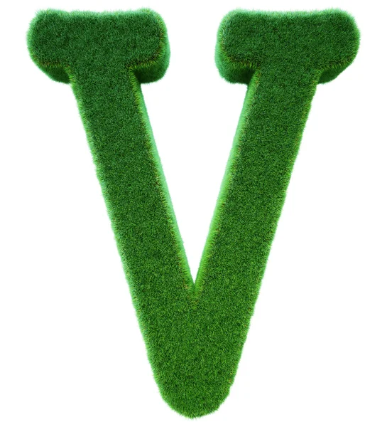 Bokstav v från ett grönt gräs. alfabetet från ett gräs. isolerade — Stockfoto