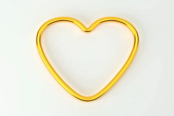 Top View Golden Metal Heart Shape Ring White Floor Copy — Stock Photo, Image