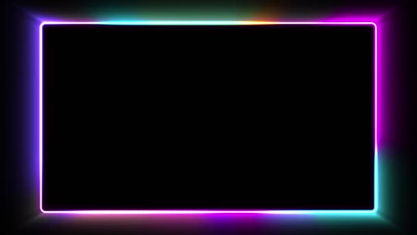 Neon Bunte Rechteckige Rahmen Mit Glänzenden Effekten Auf Schwarzem Hintergrund — Stockvideo