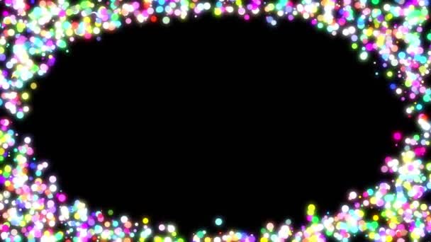 コピースペースのある黒の背景に小さなドット形状の光の効果を持つカラフルな楕円形のフレーム 動画アニメーションの背景 — ストック動画