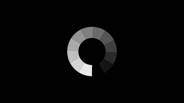 黒を背景に円の中に配置された白いバーアイコンのアニメーション ロードの進捗状況の指標 シームレスなループ 動画アニメーションの背景 — ストック動画