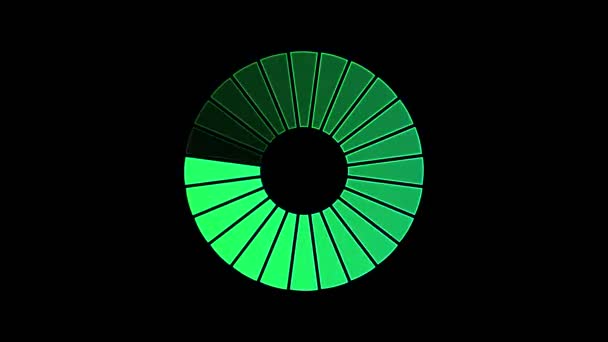 黒を背景に円の中に配置されたカラフルな作品のアイコンのアニメーション ロードの進捗状況の指標 シームレスなループ 動画アニメーションの背景 — ストック動画