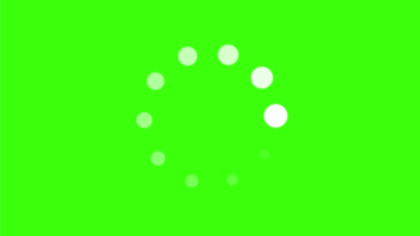 緑の画面上の円の中に配置された白い点のアイコンのアニメーション ロードの進捗状況の指標 シームレスなループ 動画アニメーションの背景 — ストック動画