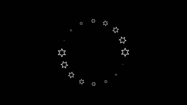 在黑色背景上排列成圆形的白星图标的动画 用于装载进度的指标 无缝线圈 视频动画背景 — 图库视频影像