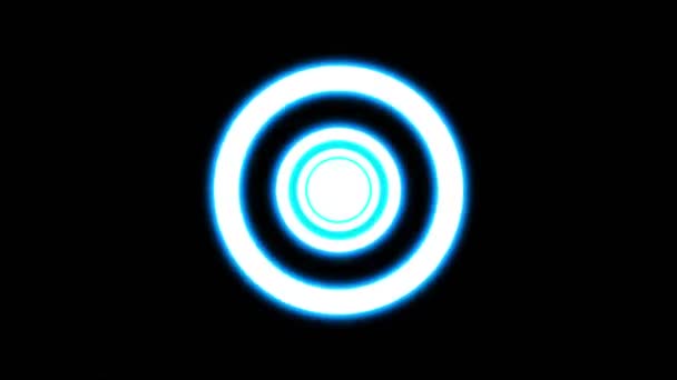 Abstract Blue Circle Line Neon Black Background Front View Tunnel — Video Stock