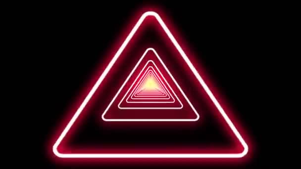 Abstract Colorful Triangle Line Neon Black Background Front View Tunnel — Video