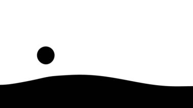 Soyut siyah top deniz dalgalarına doğru sıçrıyor. Beyaz arkaplanda siyah nokta şeklinin animasyonu. Kusursuz döngü. Video canlandırmalı arkaplan.