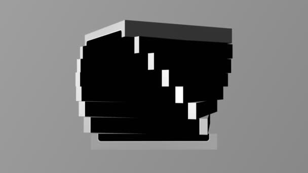 抽象的灰色立方体 内部为黑色框架 灰色黑色扭曲立方体块的动画 无缝线环路 视频动画背景 — 图库视频影像