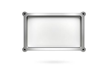 Çelik çerçeve, beyaz arkaplanda kopyalama alanı ile izole edilmiş, dekoratif kullanım için boş alanı olan boş ince çerçeve. 3d oluşturma.