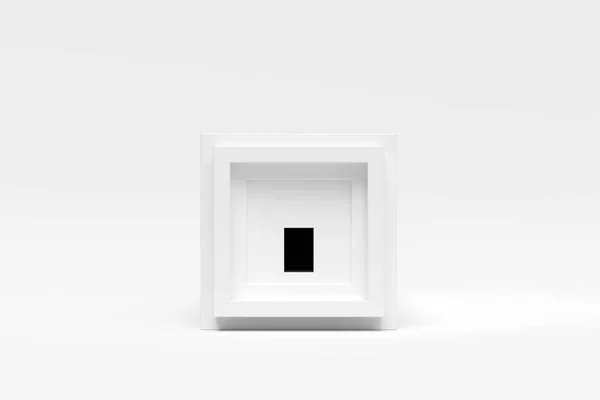 Front view of white house cube shape with entrance on white background. Modern architecture with empty building. Concept building business. Futuristic design concepts.3D rendering