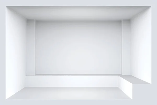 Front view white room cube shape. Abstract empty white room interior. Mockup. 3D rendering