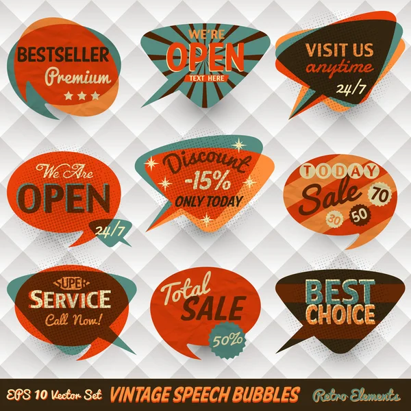 Estilo Vintage Speech Burbujas Tarjetas — Vector de stock